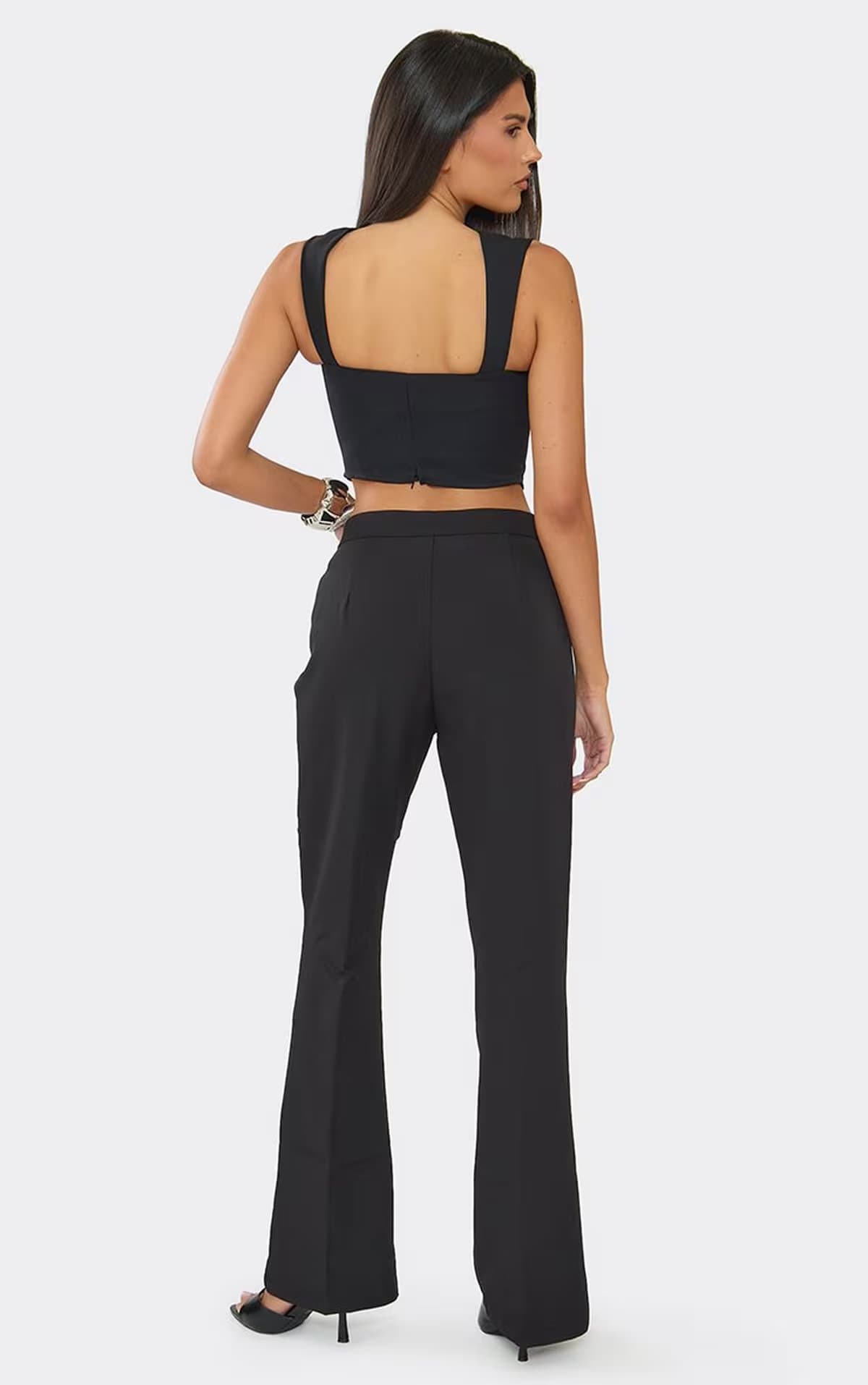 EGO High Waist Soft Tailored Flared Leg Trousers In Black, Women's Size UK 6