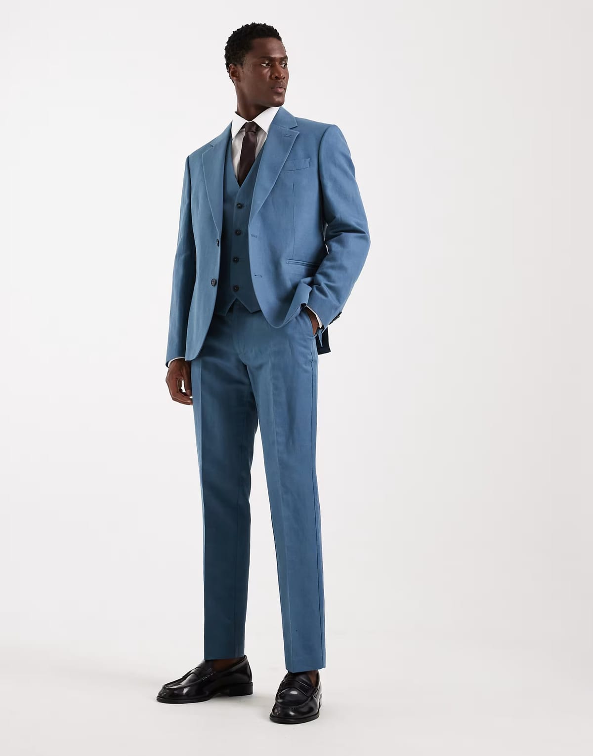 ASOS ASOS DESIGN slim suit trousers in linen rich mid blue twill - 1