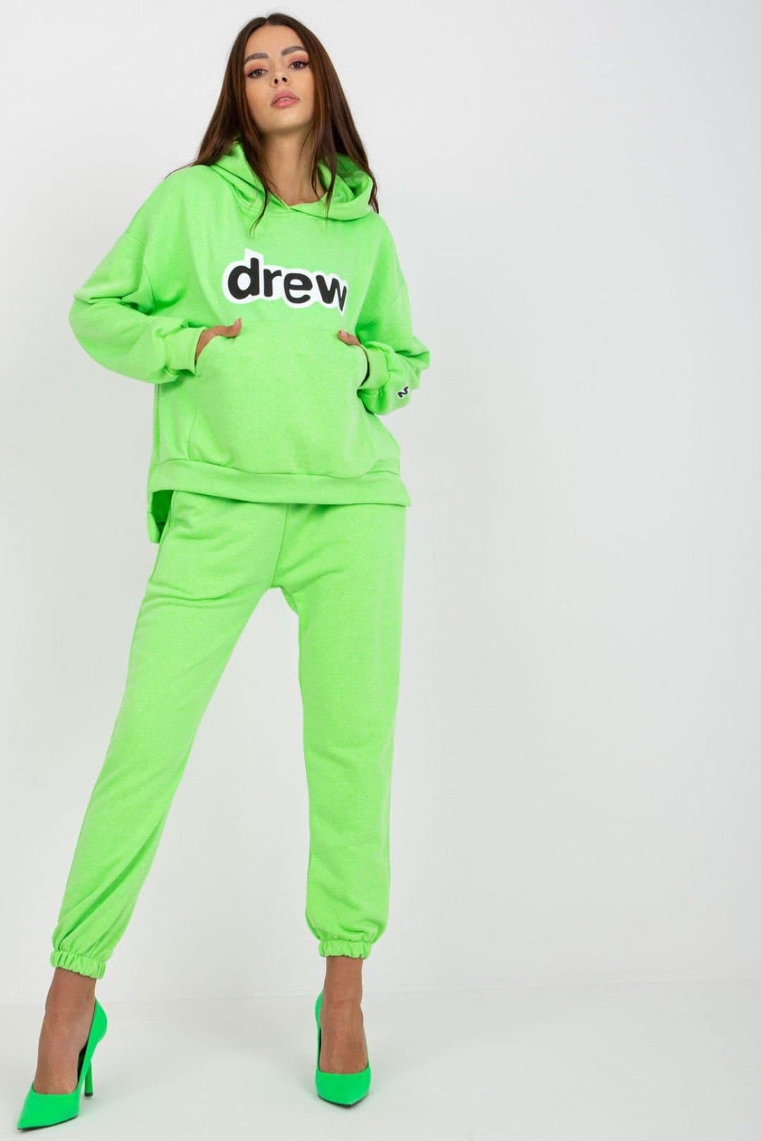 Love Lace Love Lace Women's Hooded Sweatshirt & Jogger Pants Set Style 172649 in Lime