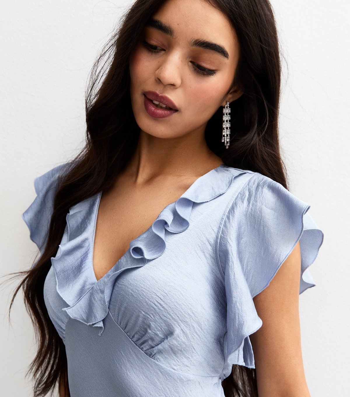 New Look Women's Blue Satin Ruffled Midi Dress New Look - 2