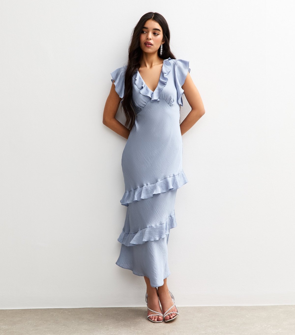 New Look Women's Blue Satin Ruffled Midi Dress New Look - 3