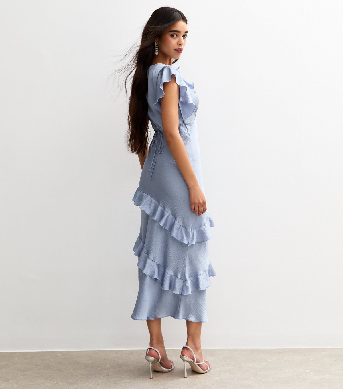 New Look Women's Blue Satin Ruffled Midi Dress New Look - 4