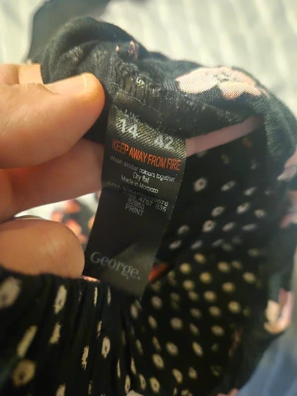 George George Womens black floral trousers with polka dot waist|Size 14
