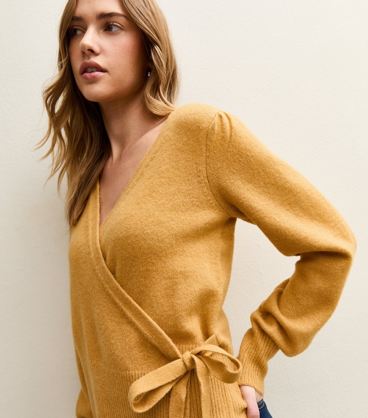 New Look Women's Dark Yellow Puff Sleeve Wrap Jumper New Look - 2