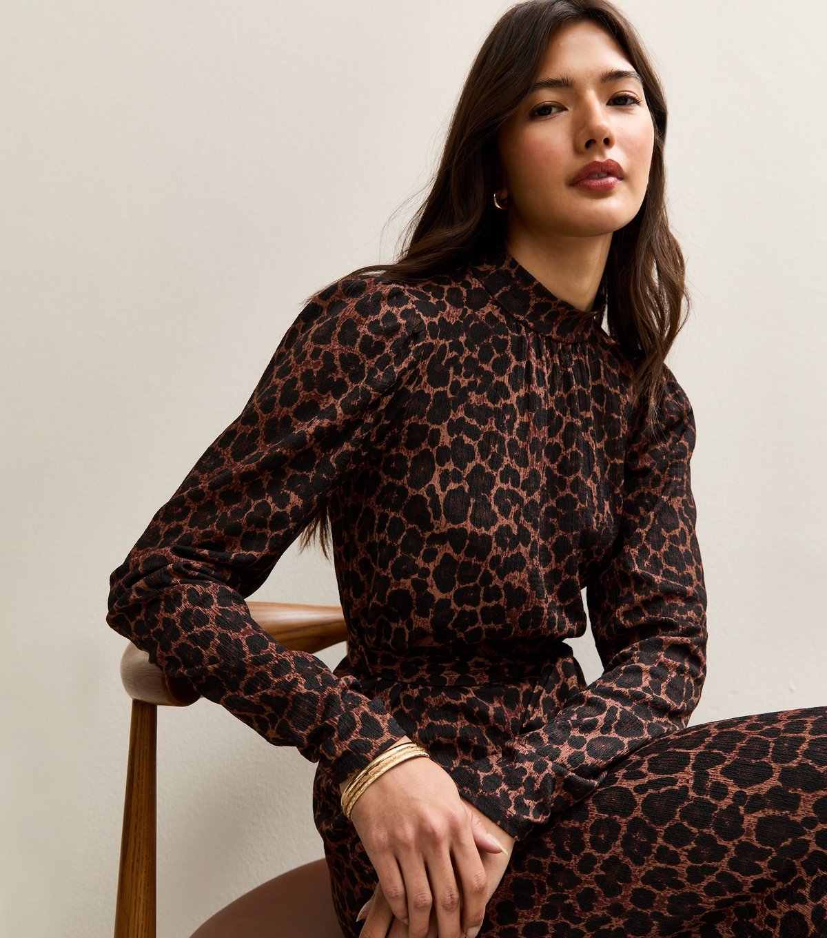 New Look Women's Brown Animal Print High Neck Midi Dress New Look - 2