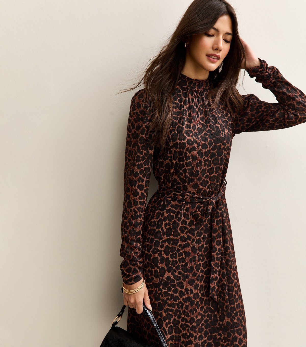New Look Women's Brown Animal Print High Neck Midi Dress New Look - 3