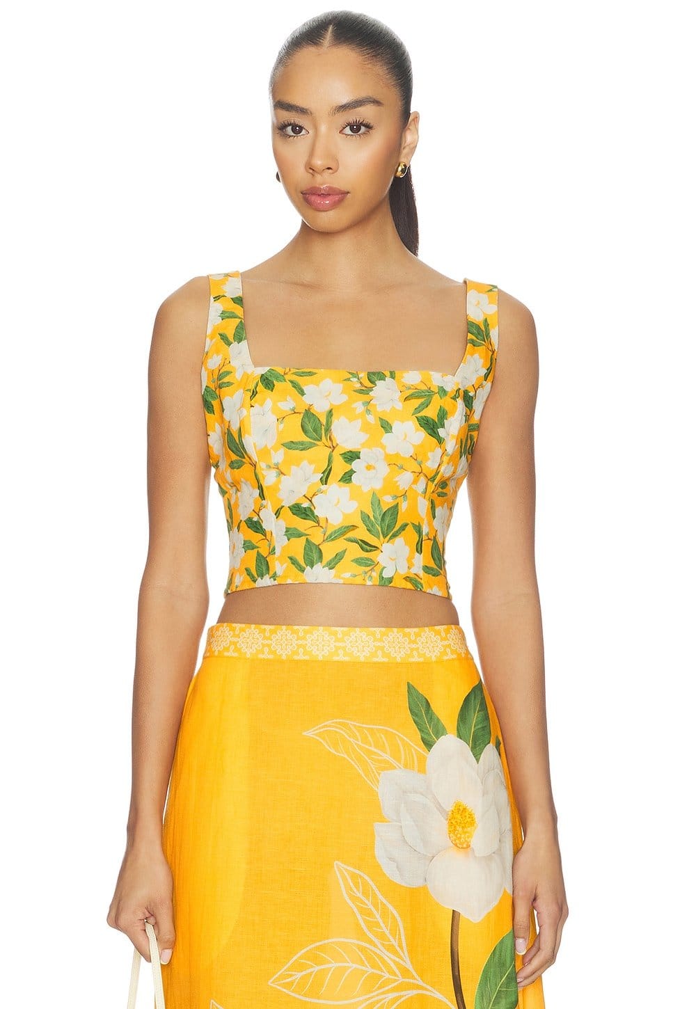 Revolve Positano Magnolias Floral Square Neck Sleeveless Blouse