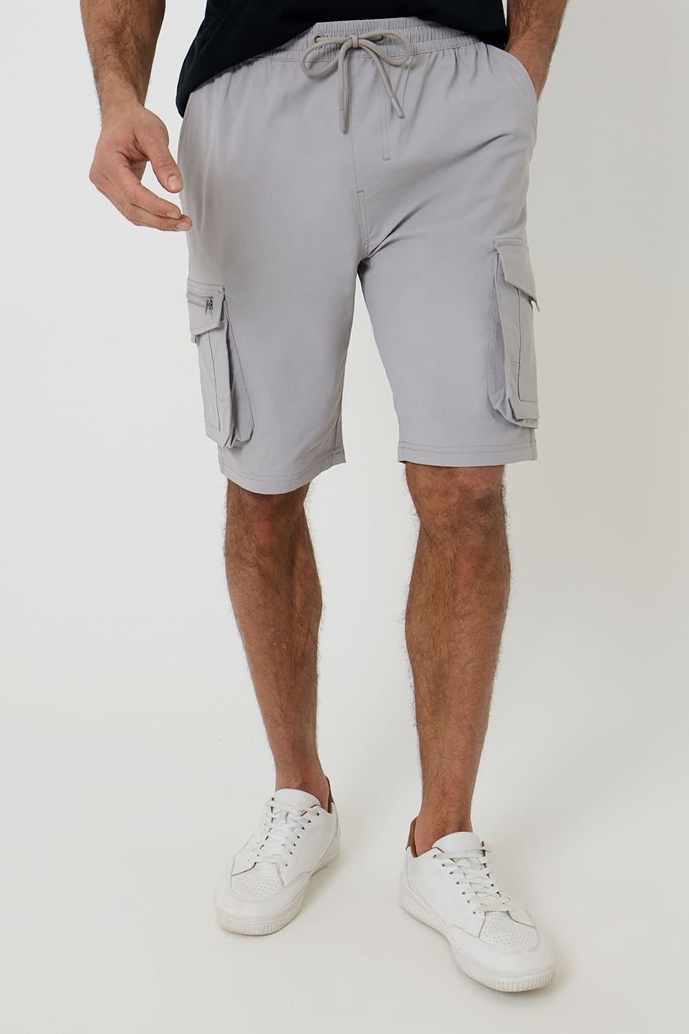 Threadbare Threadbare Men's Elasticated Waist Stretch Cargo Shorts in Light Grey