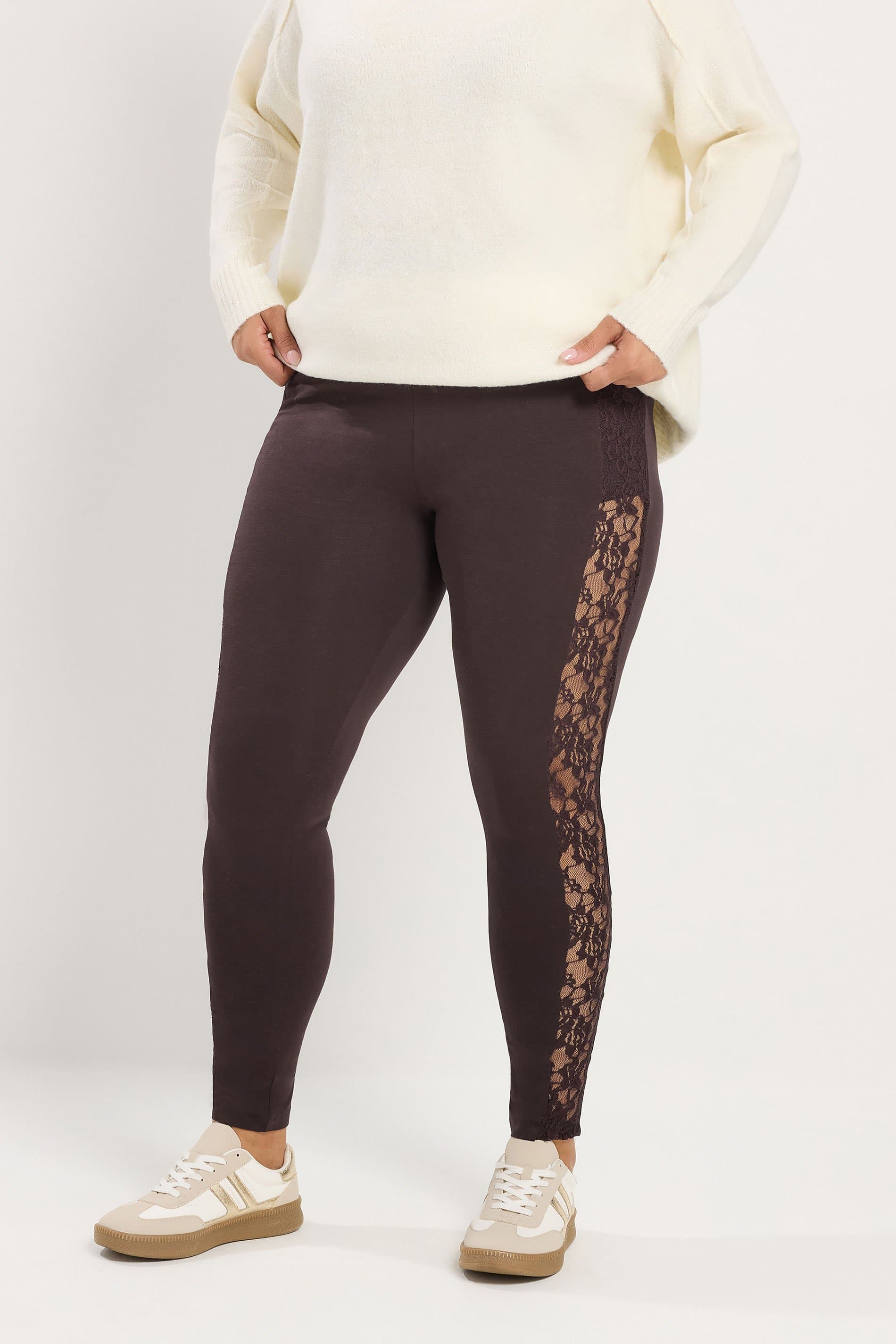 Yours Plus Size Chocolate Brown Lace Stripe Leggings