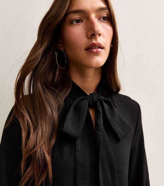 New Look Women's Black Tie Neck Smock Mini Dress New Look - 2