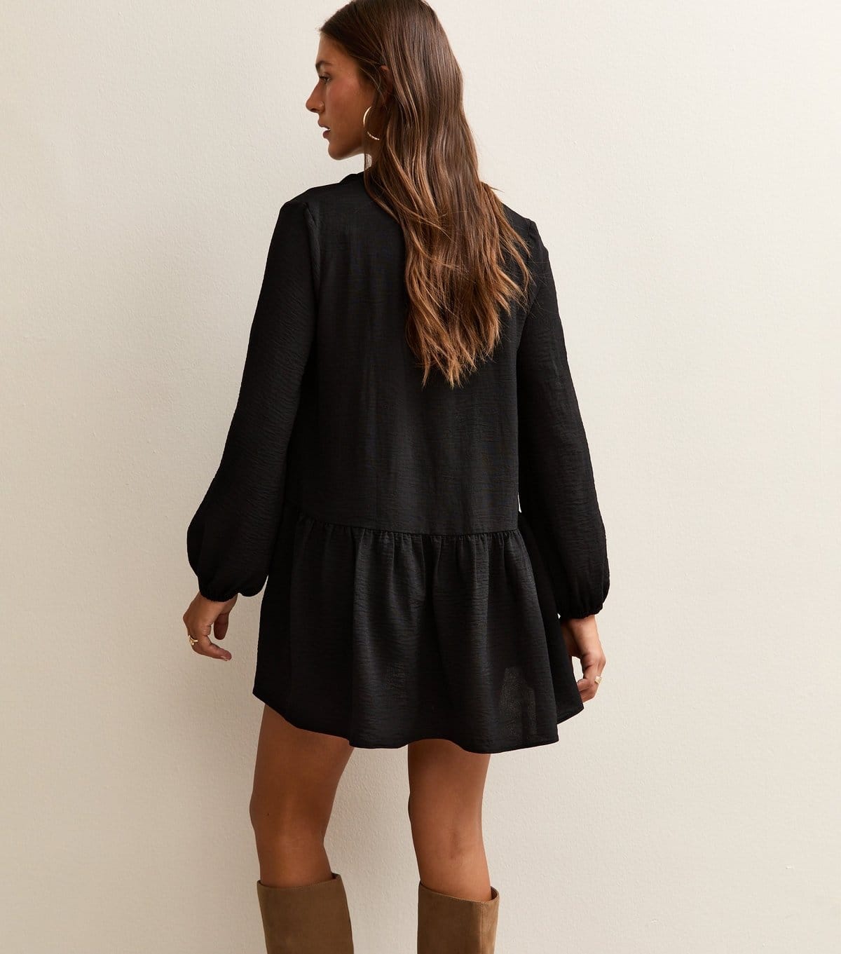 New Look Women's Black Tie Neck Smock Mini Dress New Look - 4