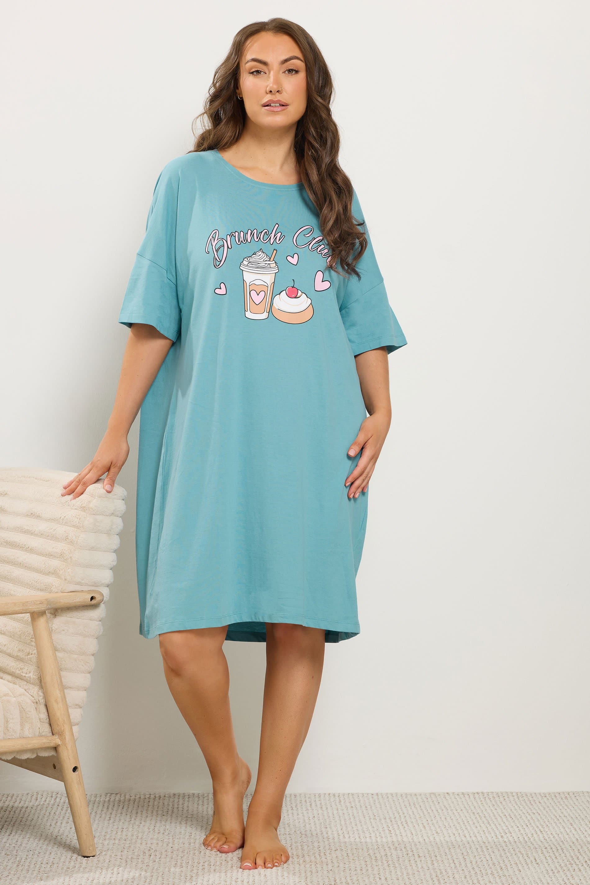 Yours Plus Size Cotton Blue 'Brunch Club' Nightdress