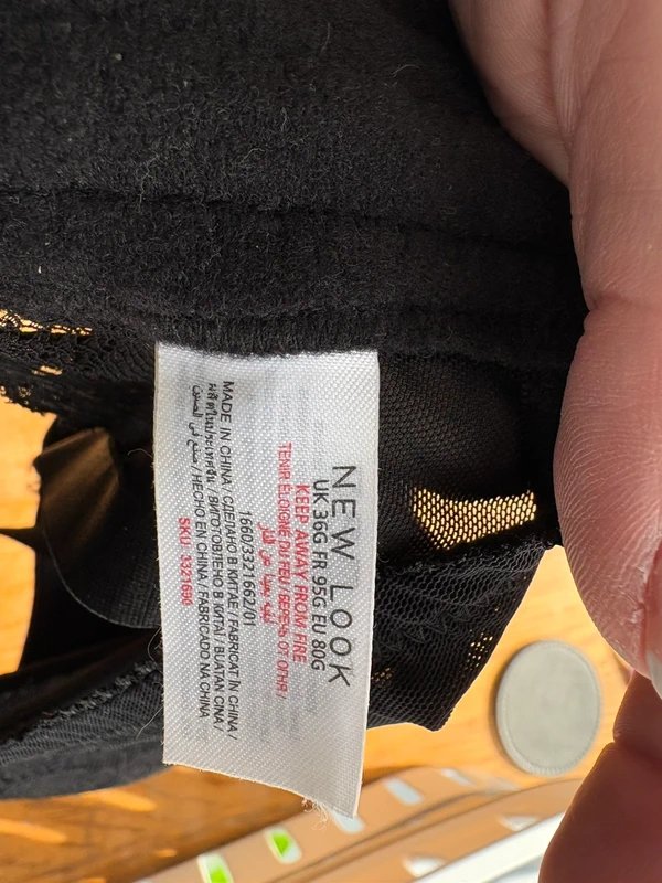 New Look New Look, Black Lace Plunge Longline Bra - Size 36G - 1