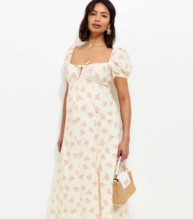 New Look Women's Maternity White Floral Print Milkmaid Midi Dress New Look - 3