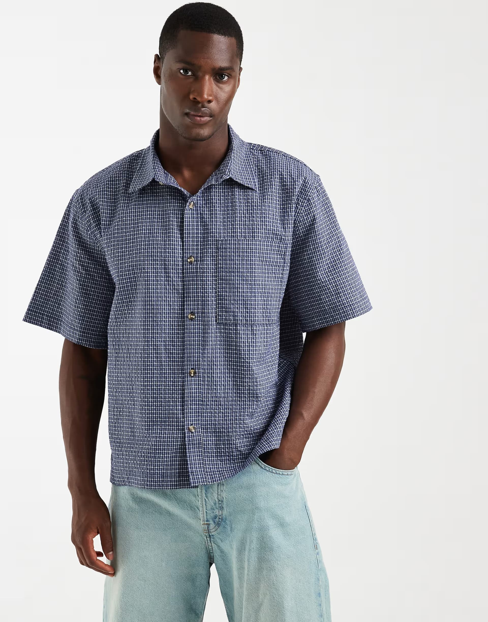ASOS Cotton On darcy short sleeve shirt in navy mini check