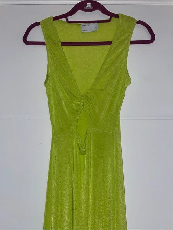 ASOS Asos Lime Green Twist Front Midaxi Dress Size 10 Summer Occasion Pretty Light Styl