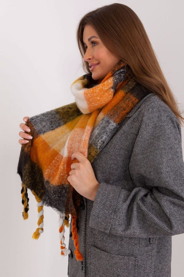 Love Lace Love Lace Women's Long Multicolor Plaid Polyester Tassel Warm Winter Scarf in Orange - 2