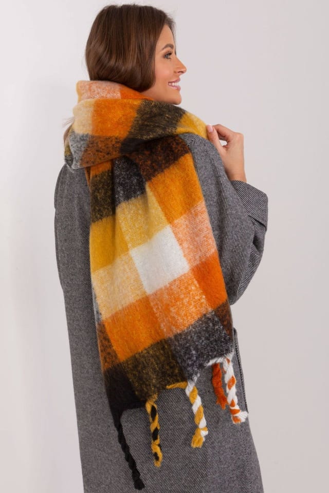 Love Lace Love Lace Women's Long Multicolor Plaid Polyester Tassel Warm Winter Scarf in Orange - 3