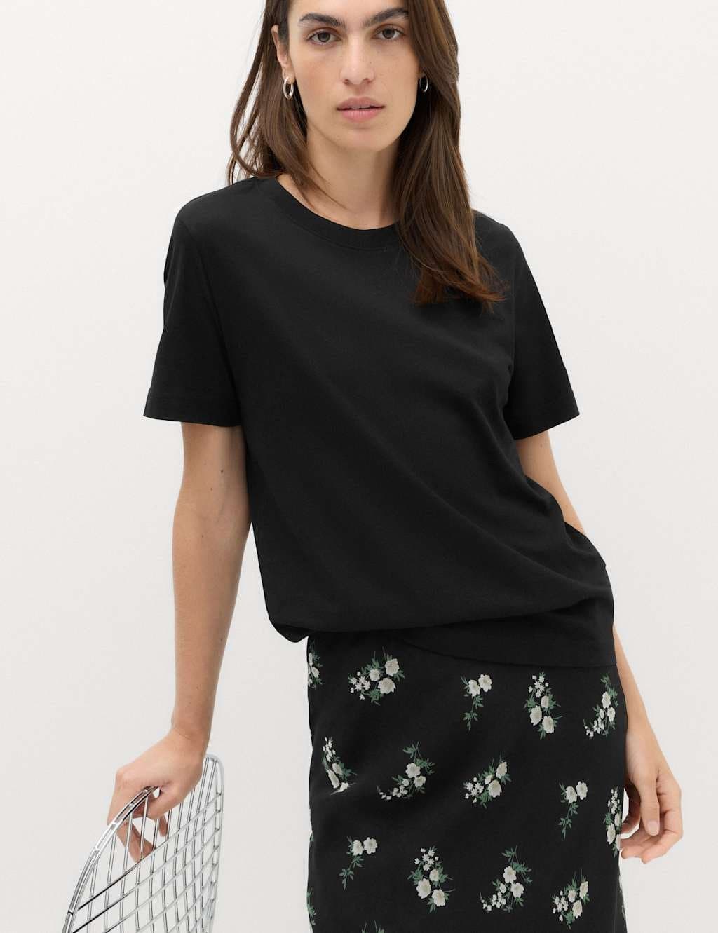 Marks & Spencer M&S Pure Cotton Crew Neck T-Shirt Black