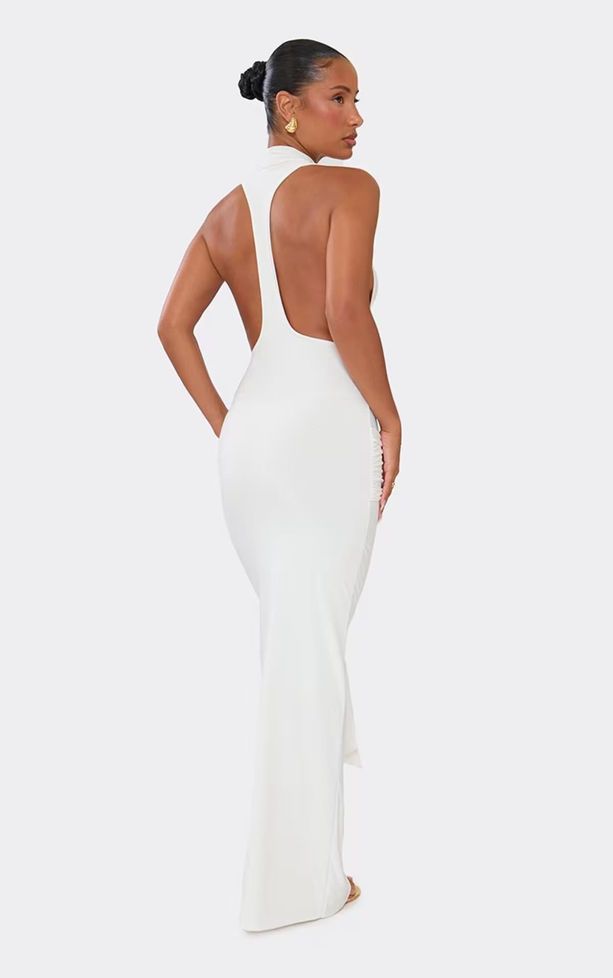 EGO Sleeveless Trim Drape Detail Maxi Dress In Ivory, Women's Size UK 6