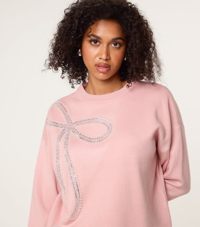 Blue Vanilla Women's Pink Bow Embellished Knitted Jumper Blue Vanilla New Look - 3