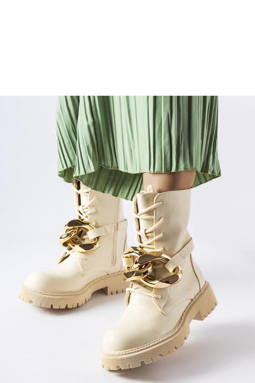 Love Lace Love Lace Women's Fashion Chain Detail Synthetic Boots with Gold Accents in Beige