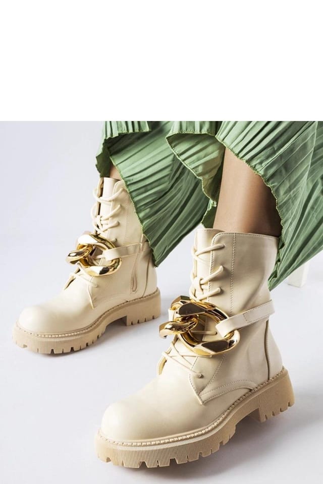 Love Lace Love Lace Women's Fashion Chain Detail Synthetic Boots with Gold Accents in Beige - 2