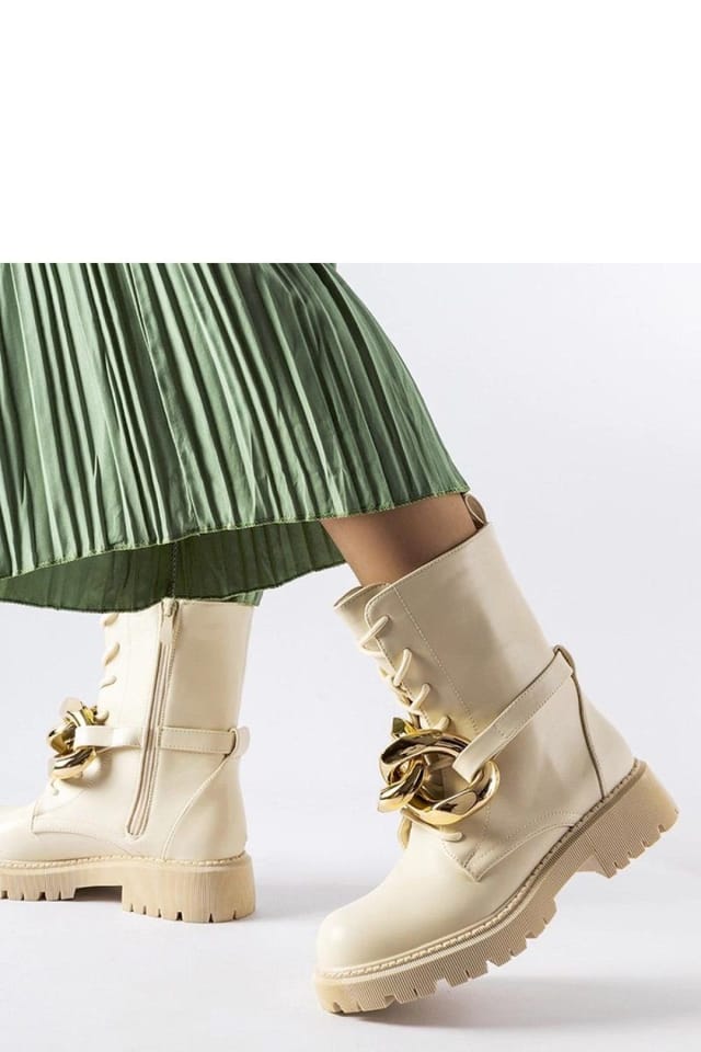 Love Lace Love Lace Women's Fashion Chain Detail Synthetic Boots with Gold Accents in Beige - 3