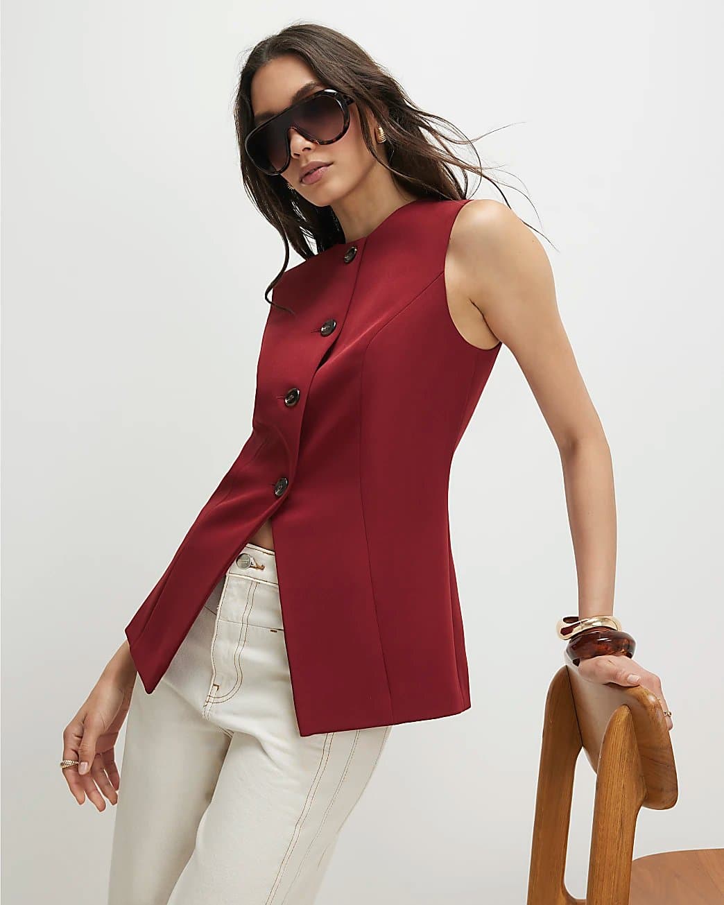 River Island River Island Womens Red Sleeveless Button Detail Waistcoat