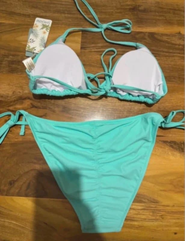 SHEKINI bikini swim set shekini turquoise mint green tie side halter top size m 10 new with tags