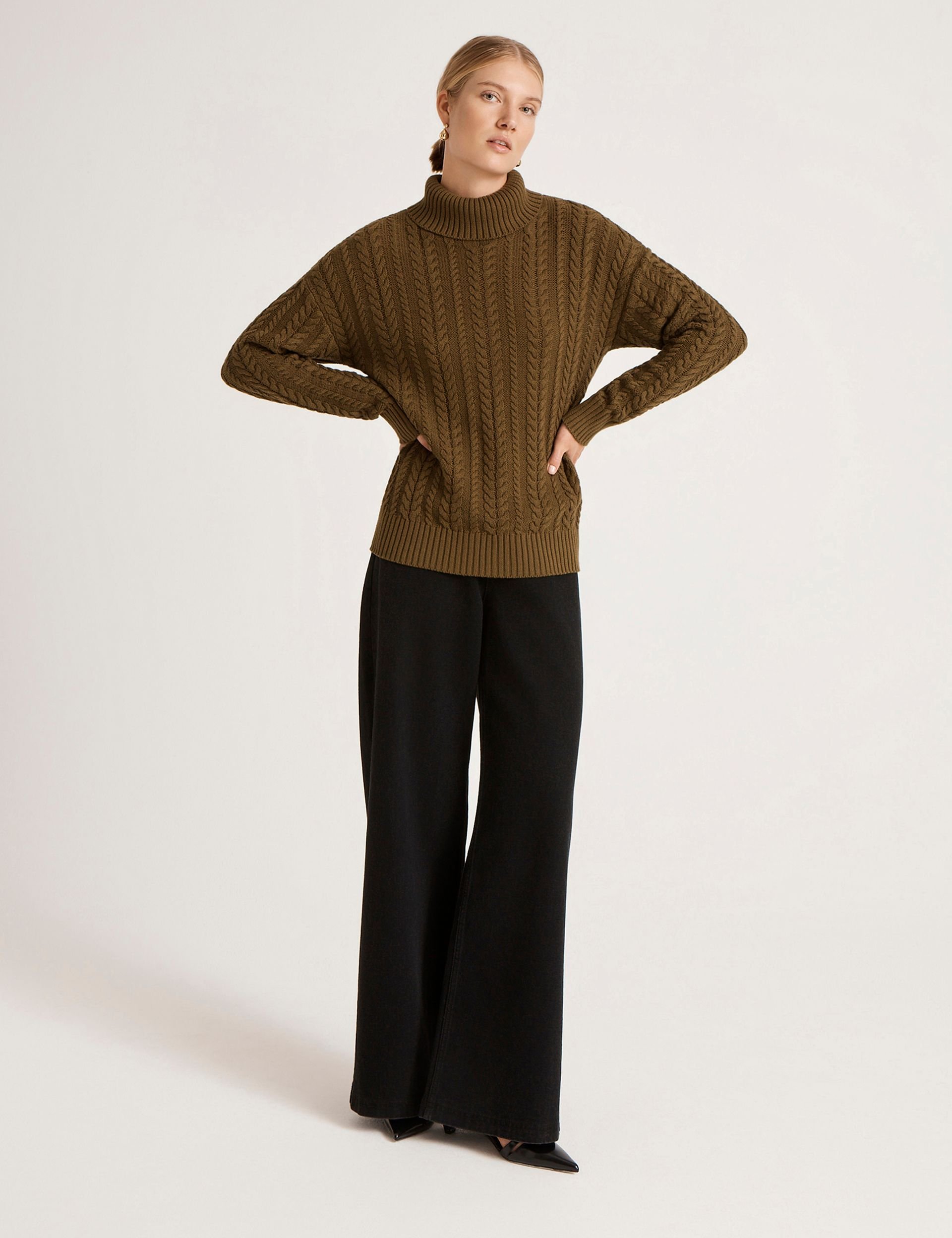 Finery London Finery London Women's Vivana Turtle Neck Knitted Sweater in Dark Olive - 2