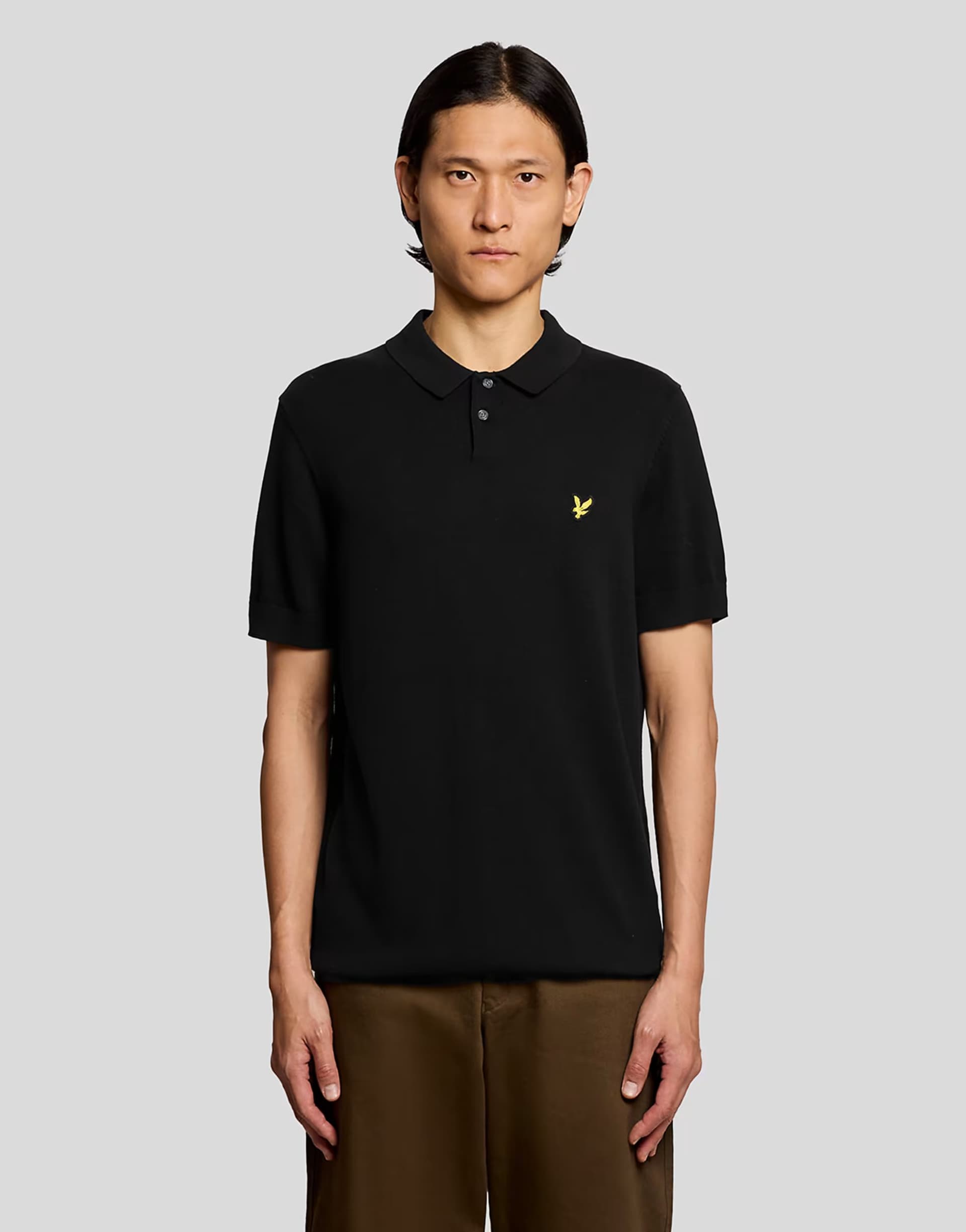 ASOS Lyle & Scott Mid knits cotton short sleeve knitted polo in z865 jet black
