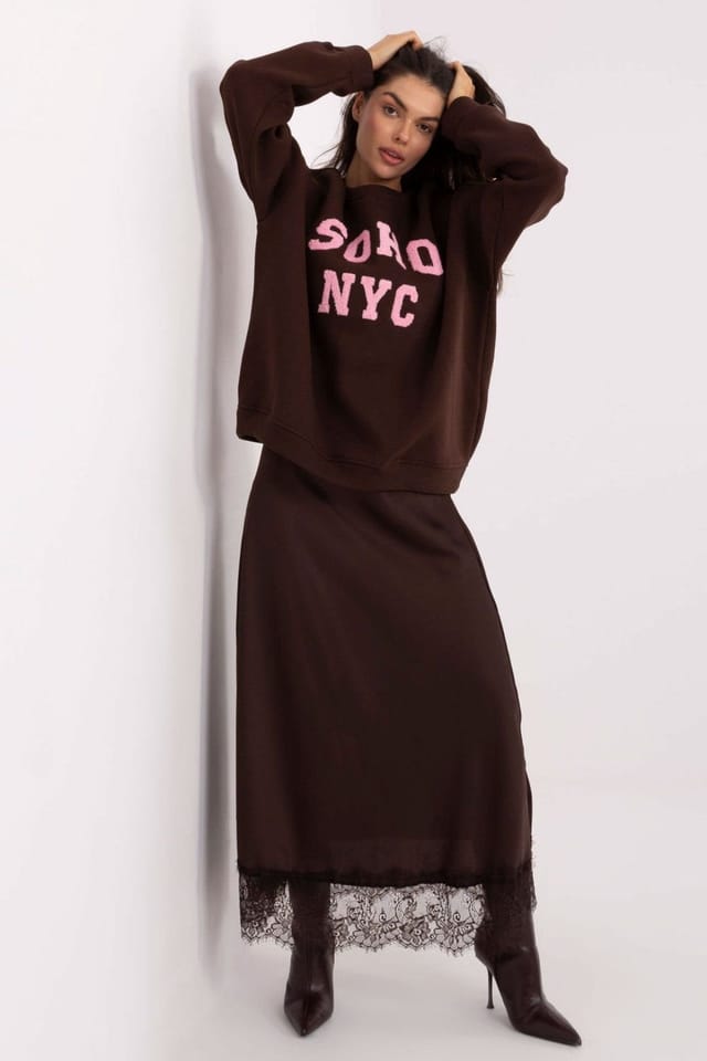 Love Lace Love Lace Women's Casual Cotton Polyester Crewneck Sweatshirt in Brown - 2