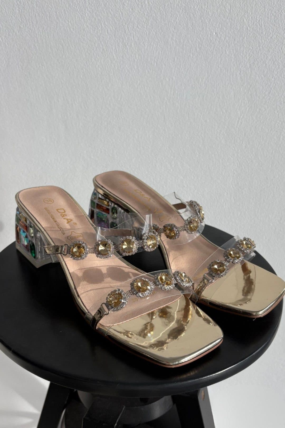 Love Lace Love Lace Gold Zircon Embellished Strap Heels