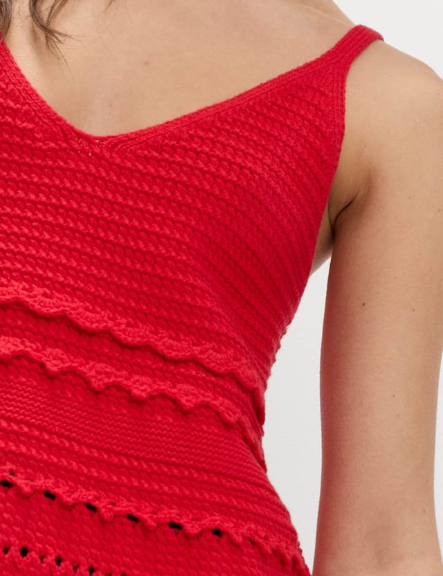 Marks & Spencer M&S Cotton Rich Textured V-Neck Knitted Vest Chilli - 2