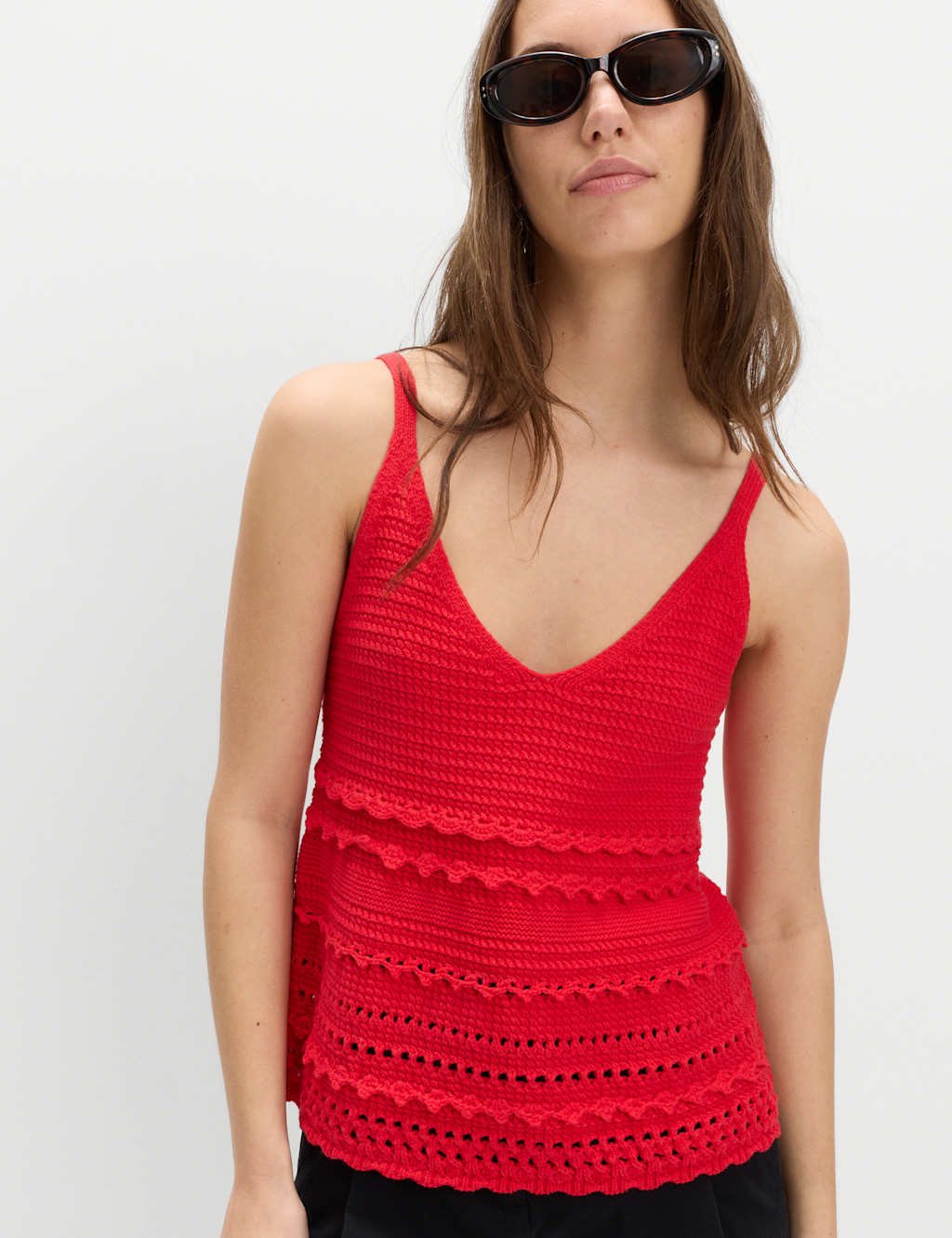 Marks & Spencer M&S Cotton Rich Textured V-Neck Knitted Vest Chilli - 4