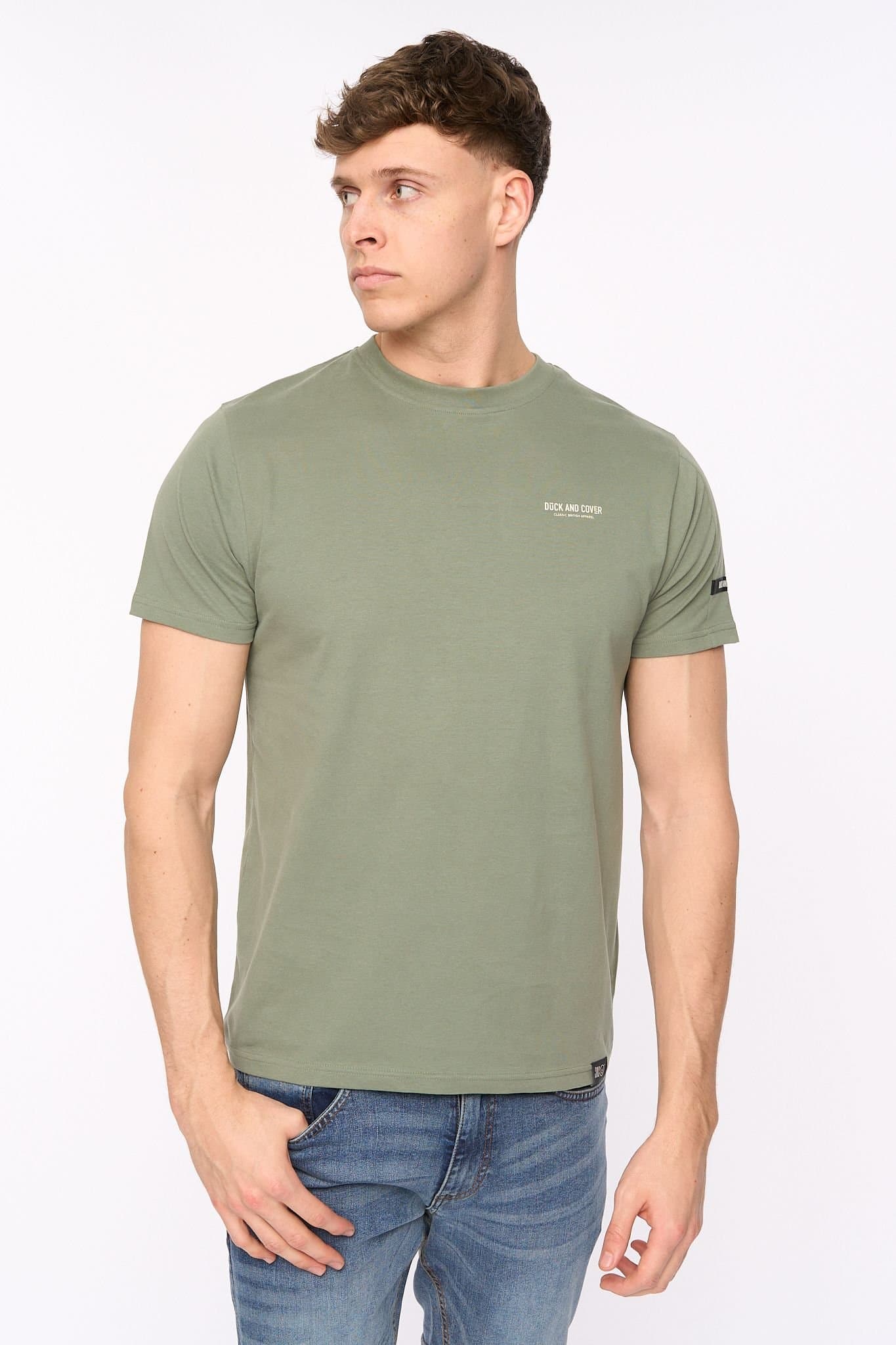 Duck&Cover Duck&Cover Men's Landway Premium T-Shirt with Back Graphic Print in Olive