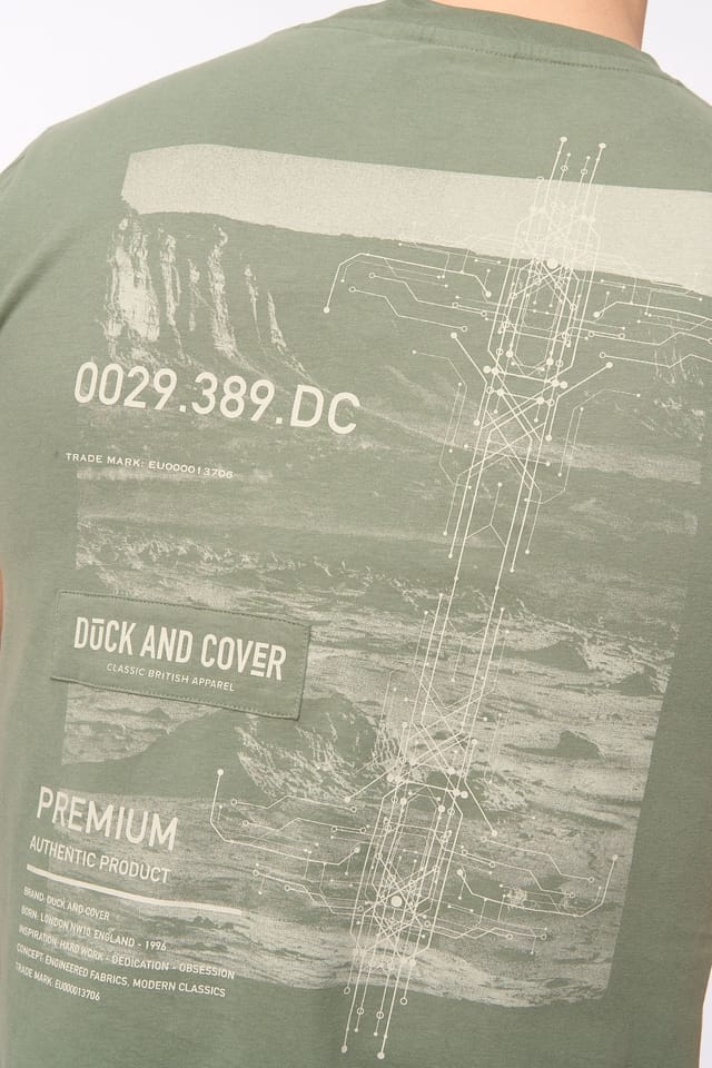 Duck&Cover Duck&Cover Men's Landway Premium T-Shirt with Back Graphic Print in Olive - 3