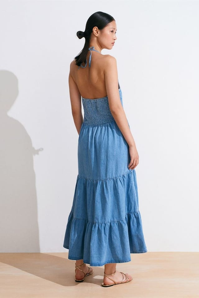 Dilvin Dilvin Women's Cotton Denim Midi Dress in Mid Blue - 2
