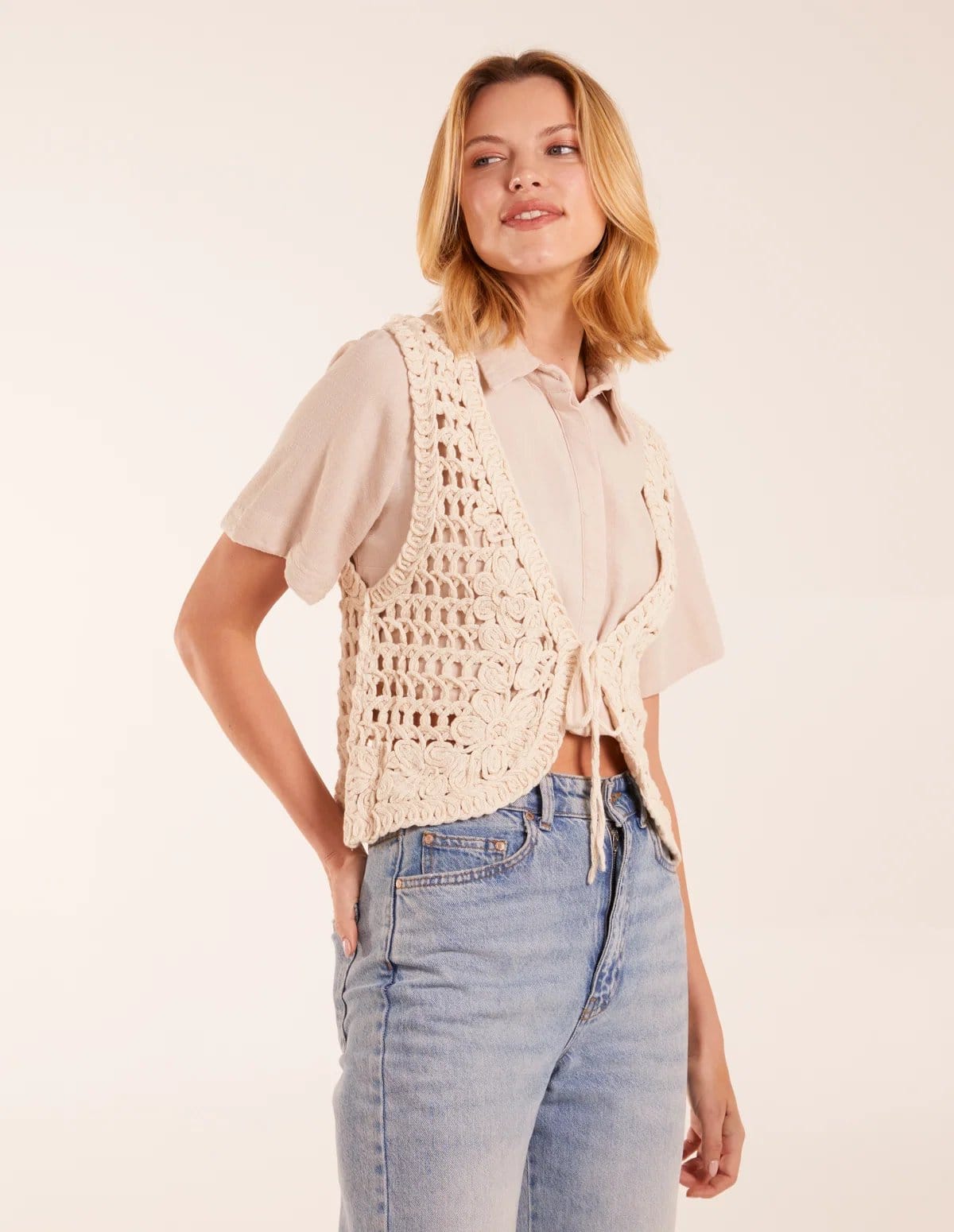 Blue Vanilla Crochet Sleeveless Cardigan