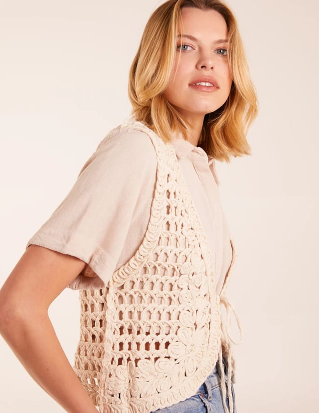 Blue Vanilla Crochet Sleeveless Cardigan - 2