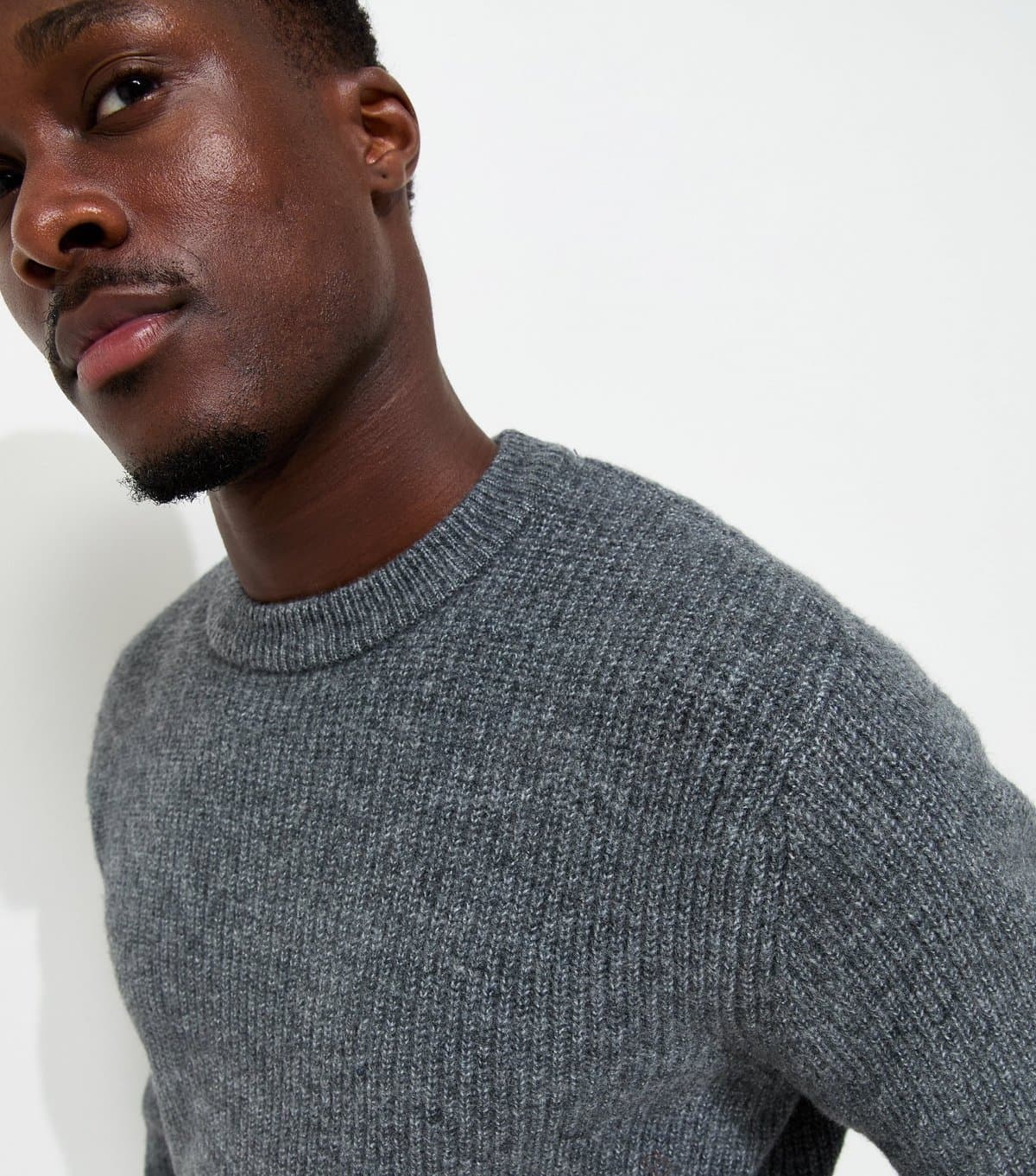 New Look Men's Dark Grey Regular Fit Long Sleeve Fisherman Crew Neck Jumper New Look
