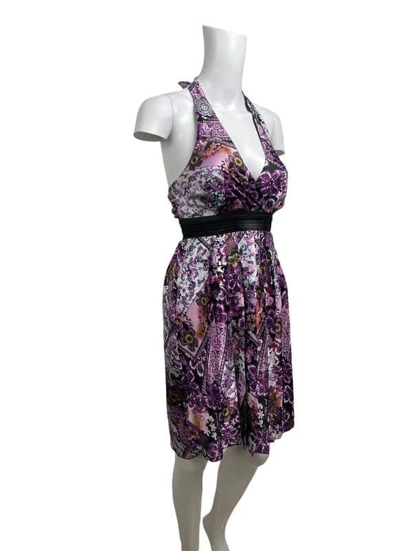 Handmade Women's Satin Slip Dress Size XS 6-8 Purple Mix Handmade  Ruffle Back NEW EU34