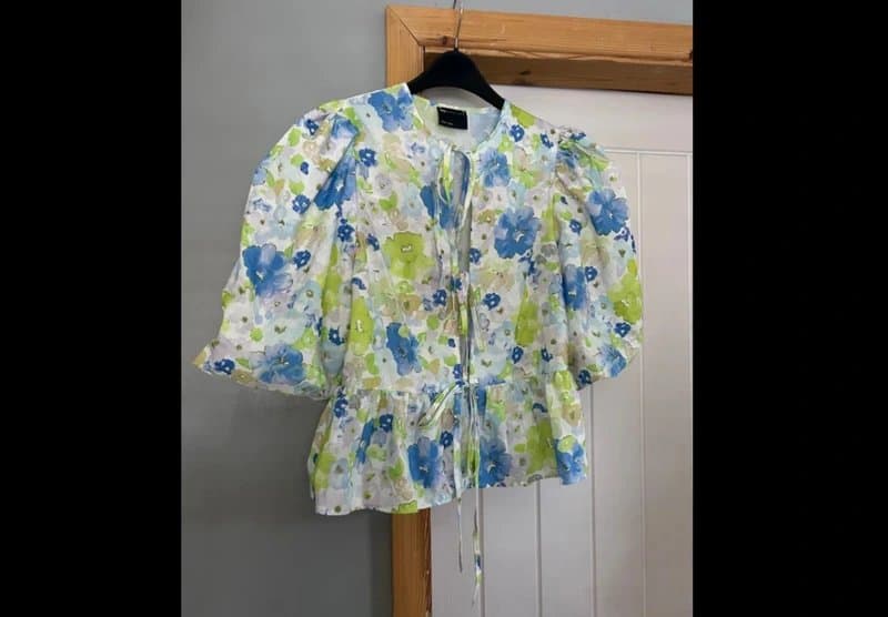 ASOS New ASOS summer floral volume puff sleeve tie front peplum blouse top small 8-10