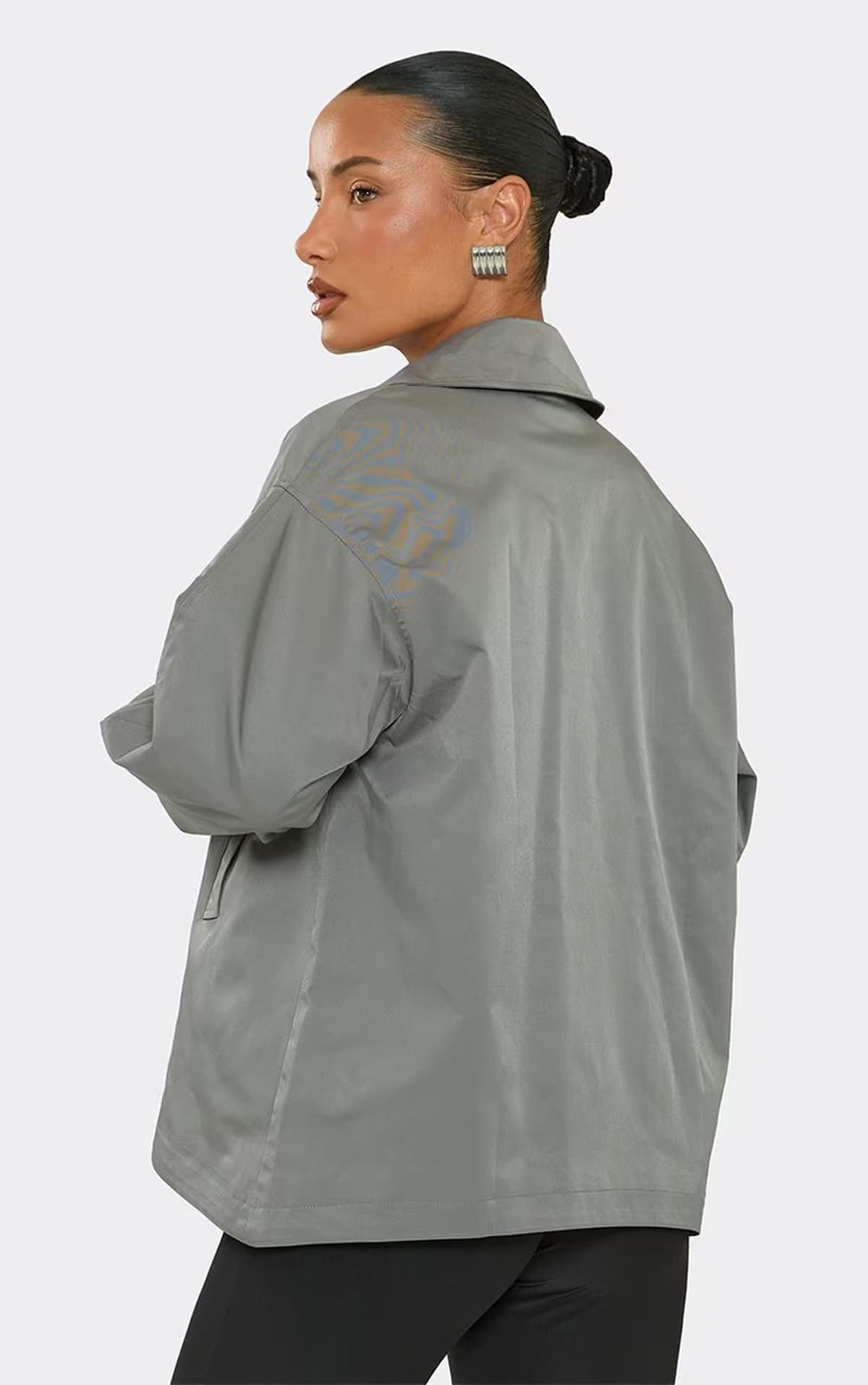 EGO Long Sleeve Large Collar Boxy Trench Jacket In Charcoal, Women's Size UK 6