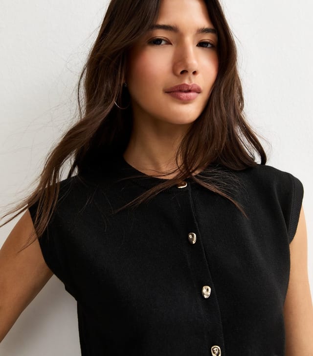 New Look Women's Black Knit Abstract Button Waistcoat New Look - 2