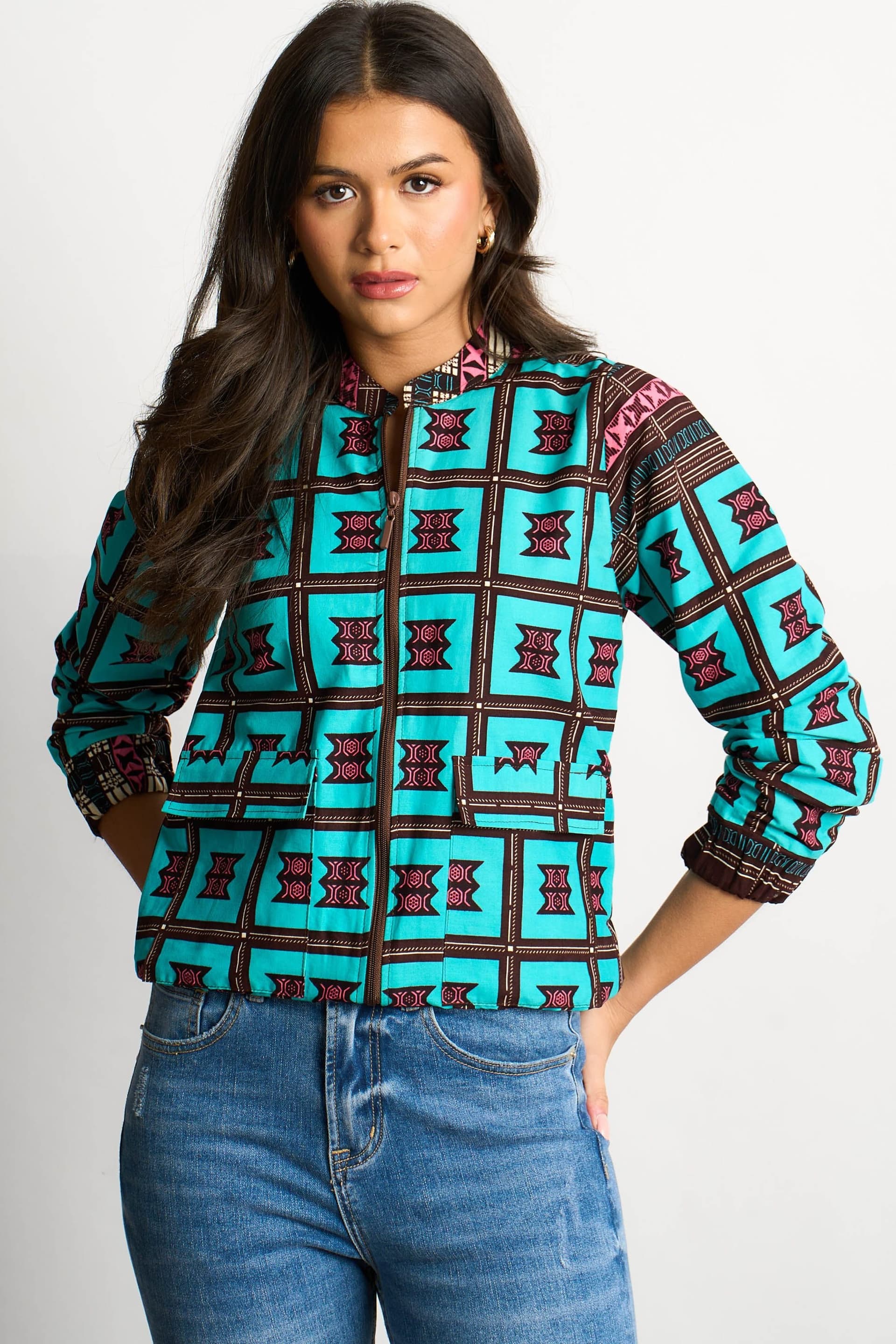 Dals Hart Dals Hart Women's Teal Print Bomber Jacket