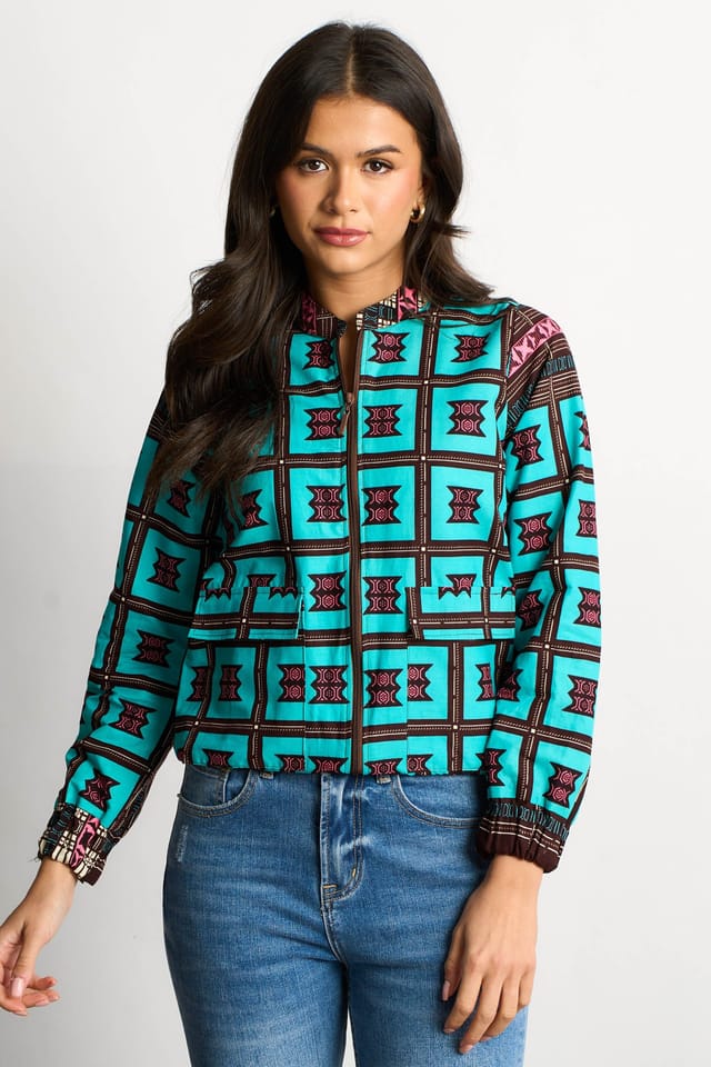 Dals Hart Dals Hart Women's Teal Print Bomber Jacket - 2