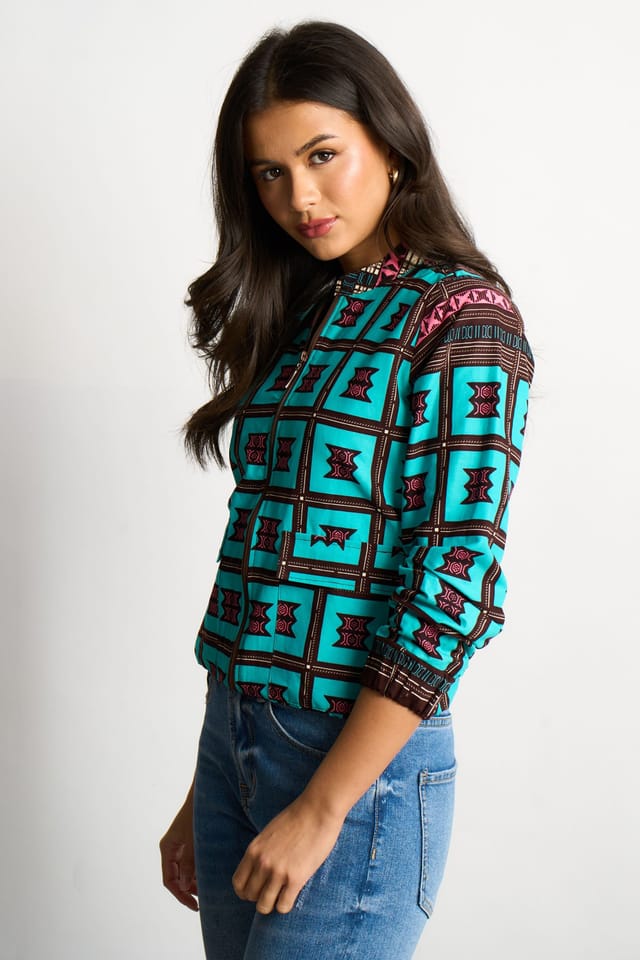 Dals Hart Dals Hart Women's Teal Print Bomber Jacket - 3