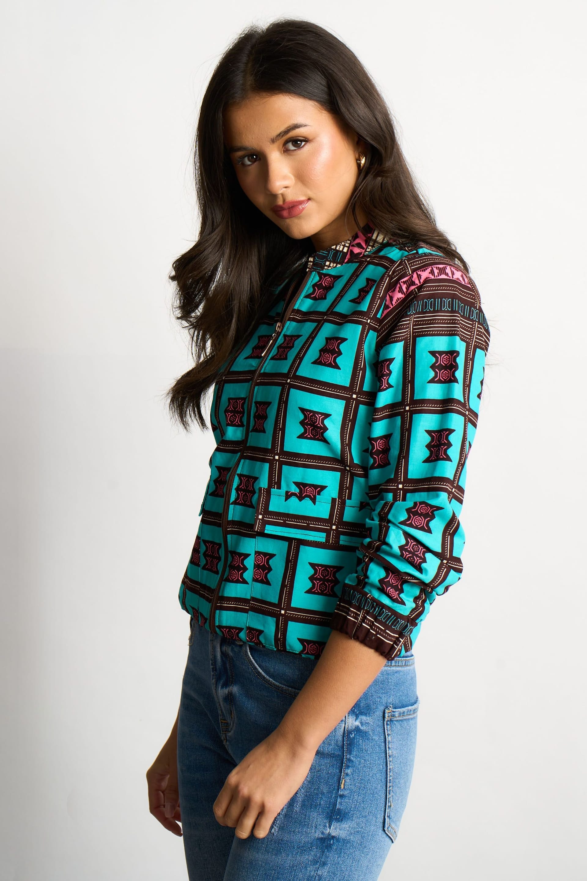 Dals Hart Dals Hart Women's Teal Print Bomber Jacket - 4